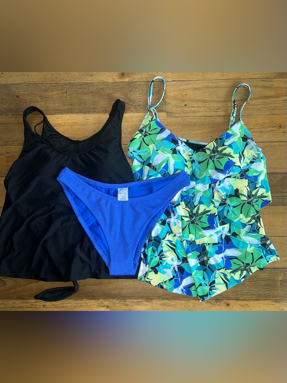 SHADE & SHORE Set of 2 top tankinis and Bright Blue Bikini Bottom & Floral Swim